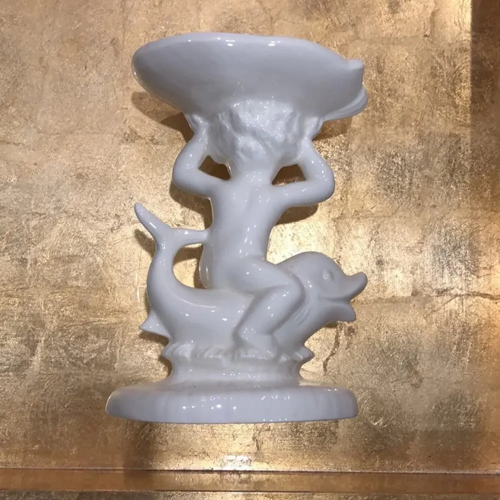 Glossy‎ White Cherub, Dolphin Ceramic Soap Dish/Sponge Holder